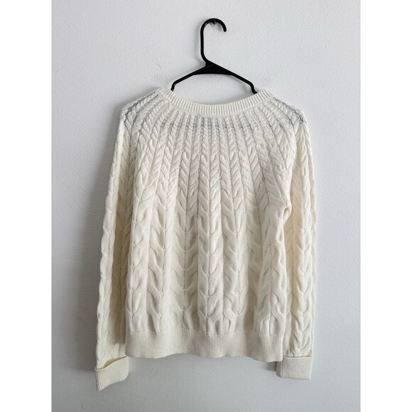 Talbots Ivory Cable Knit Sweater Women Size XS Crew Neck Silver Buttons New - Picture 2 of 8